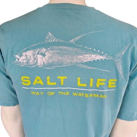 Salt Life XL T-Shirt Blue Graphic Tee Tuna Fish Way of the Waterman Cotton - Picture 5 of 6